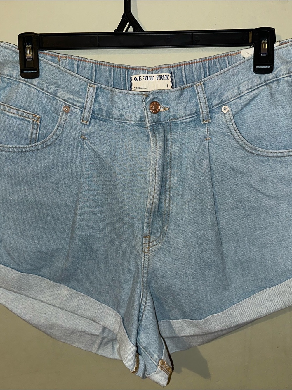 We The Free Light Blue Denim Pleated High-Rise Women's Shorts